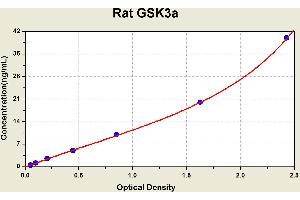 Diagramm of the ELISA kit to detect Rat GSK3awith the optical density on the x-axis and the concentration on the y-axis. (GSK3 alpha ELISA Kit)