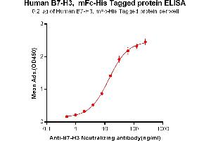 ELISA plate pre-coated by 2 μg/mL (100 μL/well) Human B7-H3, mFc-His tagged protein (ABIN6961085, ABIN7042199 and ABIN7042200) can bind Anti-B7-H3 Neutralizing antibody ([getskuurl sku