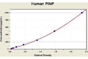 Diagramm of the ELISA kit to detect Human P1 NPwith the optical density on the x-axis and the concentration on the y-axis. (PINP ELISA Kit)