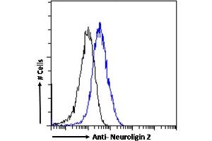 (ABIN190848) Flow cytometric analysis of paraformaldehyde fixed MCF7 cells (blue line), permeabilized with 0. (Neuroligin 2 antibody  (Internal Region))