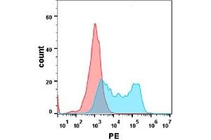 Flow cytometry analysis with Anti-BAFF-R  (DM127) on Expi293 cells transfected with human BAFF-R (Blue histogram) or Expi293 transfected with irrelevant protein(Red histogram). (TNFRSF13C antibody  (AA 7-71))