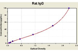 Diagramm of the ELISA kit to detect Rat 1 gGwith the optical density on the x-axis and the concentration on the y-axis. (IgG ELISA Kit)