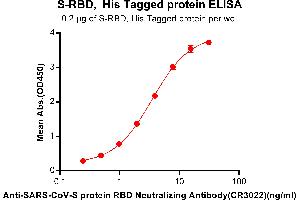 ELISA plate pre-coated by 2 μg/mL (100 μL/well)  S-RBD, His tagged protein can bind Anti-SARS-CoV Neutralizing antibody(CR3022) in a linear range of 0. (Recombinant SARS-CoV-2 Spike antibody)