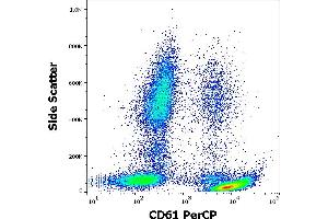 Flow cytometry surface staining pattern of human peripheral whole blood stained using anti-human CD61 (VIPL2) PerCP antibody (10 μL reagent / 100 μL of peripheral whole blood). (Integrin beta 3 antibody  (PerCP))