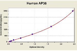 Diagramm of the ELISA kit to detect Human AP36with the optical density on the x-axis and the concentration on the y-axis. (AP36 ELISA Kit)