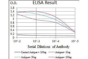 Black line: Control Antigen (100 ng), Purple line: Antigen(10 ng), Blue line: Antigen (50 ng), Red line: Antigen (100 ng), (Cytokeratin 5 antibody  (AA 316-590))