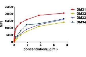 Affinity ranking of different Rabbit anti-CD123 mAb clones by titration of different concentration onto THP-1 cells. (IL3RA antibody  (AA 19-305))