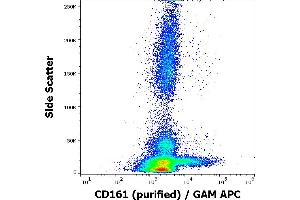 Flow cytometry surface staining pattern of human peripheral blood cells stained using anti-human CD161 (HP-3G10) purified antibody (concentration in sample 4 μg/mL) GAM APC. (CD161 antibody)