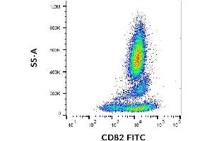 Surface staining of CD82 on human peripheral blood cells with anti-CD82 (C33) FITC. (CD82 antibody  (FITC))